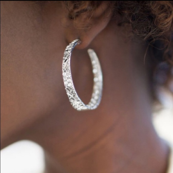 paparazzi Jewelry - Glitzy by association white hoop earrings